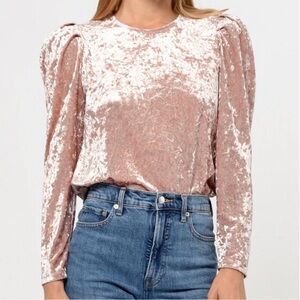 Greylin Rosana Pink Crushed Velvet Romantic Vintage-Inspired Top Size S
